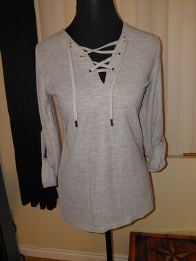 Michael Kors Light Gray Lace-Up Long Sleeve Top